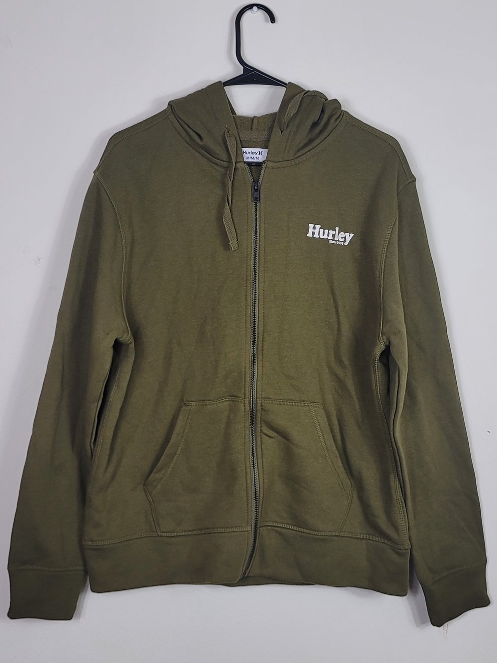 Hurley Zip Up Hoodie Men’s M Olive Graphic Logo Full Zip Jacket Surf Streetwear